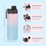 SASEUM Sport Water Bottle 18oz Stainless Steel Double Wall Vacuum Thermal Mug with Leak Proof Spout Lids, Wide Mouth Metal Insulated Water Jug for Gym and Travel（Blue Pink） - Image 3