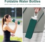 Portable Collapsible Water Bottles,BPA Free Food-Grade Silicone Reusable water Bottle For Outdoor Travel Hiking Sports,Compact,Lightweight Easy To Carry,Leakproof Water Bottles,Dark Green - Image 3
