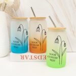 16 Oz Glass Water Bottle Customized Birth Flower Glass Mug with Bamboo Lid And Straw - Reusable Iced Coffee Cups Tumbler with Bamboo Lid - Retirement Gifts for Wife - Image 4