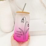 16 Oz Glass Water Bottle Customized Birth Flower Glass Mug with Bamboo Lid And Straw - Reusable Iced Coffee Cups Tumbler with Bamboo Lid - Retirement Gifts for Wife - Image 5