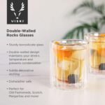 Viski Double Walled Rocks Glasses - Insulated Whiskey Tumblers with Cut Crystal Design - Dishwasher Safe 10.5oz Set of 2 - Image 3