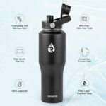 32 oz Insulated Water Bottle with Straw fit in Car Cup Holder, Triple Wall Vacuum Stainless Steel(Cold 48 hrs, Hot 24 hrs), Leakproof & Non-BPA, Hydro Travel Flask with Straw and Spout Lid - Image 4