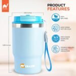 Grazie Insulated Stainless Steel Coffee Mug Travel Tumbler w/Flip Straw Lid & Handle – Double Wall Vacuum Thermal Cup for Hot Cold Drinks, Leakproof Reusable Portable Flask - 16oz - Ocean Mist - Image 3