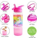 Home Tune 18oz Kids Water Drinking Sip Bottle - Tritan BPA Free, Flip Straw Lid, Easy Open, Lightweight, Snack Compartment, Leak-Proof Water Bottle with Cute Design For Girls & Boys - Mermaid - Image 3