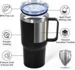 20 oz Tumbler with Handle, insulated cup coffee mug with lid, straw and handle, Double Wall Stainless Steel Vacuum Coffee Tumbler travel mug spill proof, 1pcs Black - Image 4
