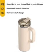 RTIC 20oz Road Trip Travel Mug with Lid and Handle, Ceramic Lined, Insulated, Stainless Steel, Metal, Double Wall Vacuum-Insulation, Portable Coffee, Tea Cup for Hot and Cold Drink, Beach - Image 3