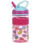 Nuby Thirsty Kids Flip-it Freestyle On the Go Water Bottle with Bite Resistant Hard Straw Cup and Easy Grip Band, Pink Donuts, 12 Ounce - Image 3