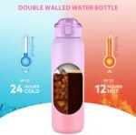 32oz Water Bottle with Removable Straw and Spout Lid Two Ways to Drink, 18/10 Stainless Steel Insulated Water Bottle, BPA-Free, Leak Proof, Double wall, for Sports, Gym - Image 5