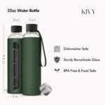 KIVY Glass Water Bottle with Silicone Sleeve 32 oz [WITH MEASUREMENT] - Borosilicate Glass Water Bottle Screw Top - Clear Bottles with Measurement Marking - Slim Waterbottle Aesthetic - Dark Green - Image 4