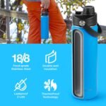 ThermoProof Double-Walled Vacuum Insulated Stainless Steel Water Bottle - Wide Mouth with Chug & Spout Lids, Dishwasher Safe, Reusable, Leakproof, Hot & Cold for Men, Women & Kids - 22oz, Light Blue - Image 3