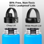 ThermoProof Double-Walled Vacuum Insulated Stainless Steel Water Bottle - Wide Mouth with Chug & Spout Lids, Dishwasher Safe, Reusable, Leakproof, Hot & Cold for Men, Women & Kids - 22oz, Light Blue - Image 6