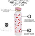 Studio Oh! New Glass Water Bottle with Bamboo Lid 25oz, Reusable Cute Glass Bottle Eco Friendly, Shatter-Resistant, Aesthetic Waterbottle with Silicone Coating, Cherry Sweet Design - Image 3