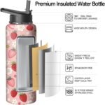 40oz Pink Strawberry Water Bottle with Handle and Flip Straw, Sports Stainless Steel Insulated Cup Travel Coffee Mug Tumbler, Birthday Mothers Day Chritmas Gifts for Women - Image 4
