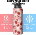 40oz Pink Strawberry Water Bottle with Handle and Flip Straw, Sports Stainless Steel Insulated Cup Travel Coffee Mug Tumbler, Birthday Mothers Day Chritmas Gifts for Women - Image 5