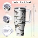 40 oz Dinosaur Tumbler with Handle and Straw, Insulated Stainless Steel Cup with Lid, Travel Coffee Mug Water Bottle, Animal Lovers Women Gifts - Image 3