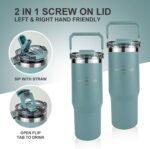 Insulated tumbler with lid and straw,tumbler with handle and flip straw cup traveler 30 oz water bottle mug Vacuum Sealed Cupholder Friendly BPA-Free Leak-Proof (Blue) - Image 3