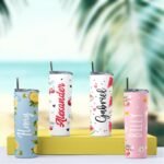 Personalized 20 Oz Skinny Tumbler - Custom Name Skinny Tumbler with Summer Design, BPA-Free Stainless Steel, 6 Designs - Customized Summer Gift - Image 5