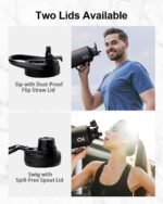 Trebo 64 oz Water Bottle Insulated with Handle, Half Gallon Stainless Steel Metal Large Water Jug, Travel Flask with Straw Spout Lid, Wide Mouth Mug with Carry Pouch, Keep Cold Hot, Black - Image 4
