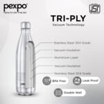 Pexpo Echo DLX Hot & Cold ISI Certified Flask | 1000ml | 33 oz Stainless Steel Water Bottle Silver| Office Bottle | Workout | Travelling | Home - Image 4