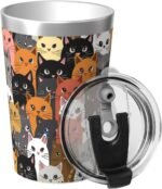 Colorful Cats 12 OZ Insulated Tumbler Mug with Lid Straw, Funny Kitten Animals Stainless Steel Coffee Cups for Home Travel Office School Gifts - Image 7