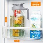 64 oz Fruit Water Infuser Pitcher, Heavy Duty Wide Mouth Glass Pitcher with Lid and Pour Spout, Tea Jug Airtight Seal for Freshness and Convenience, Great for Cold Beverages, Breast Milk - Image 3