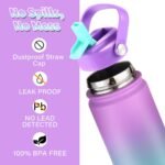 Mininoo Insulated Stainless Steel Kids Water Bottle for School with Straw Lid & Strap, 50 Stickers, 18 oz(Purple/Sky) - Image 4