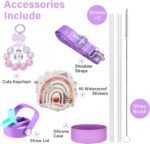 Mininoo Insulated Stainless Steel Kids Water Bottle for School with Straw Lid & Strap, 50 Stickers, 18 oz(Purple/Sky) - Image 6