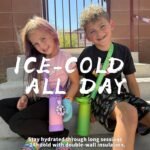 Mininoo Insulated Stainless Steel Kids Water Bottle for School with Straw Lid & Strap, 50 Stickers, 18 oz(Purple/Sky) - Image 7