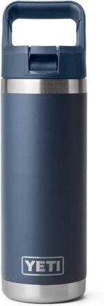 YETI Rambler 18 oz Bottle, Vacuum Insulated, Stainless Steel with Straw Cap, Navy - Image 4