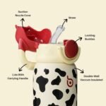 BOTTLE BOTTLE Kids Insulated Water Bottle with Straw Lid and Handle 16 oz Stainless Steel Vacuum Tumbler Water Bottles for School Outdoor Travel Gifts for Boys and Girls Cow - Image 5