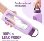 32 oz Glass Water Bottle, 1 Liter Glass Tumbler with Straw, Reusable Drinking Bottles with 2 Lids-Handle Lid&Bamboo Straw Lid, Silicone Sleeve, for Sports, Home,1 Pack-Purple - Image 5