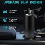 Metal Water Bottle fits-in Cup Holder 32oz, Stainless Steel Vacuum Flask with Straw & Pop-up Chug Lid, Leak Proof Wide Mouth Thermo Keep Cold-48h & Hot-24 for Women Men - Image 3