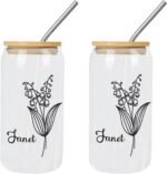 16 Oz Iced Coffee Cups Customized Birth Flower Glass Water Bottle with Lid - Reusable Tea Cups Frosted Tumbler Cup with Bamboo Lid - Proposal Gifts for Girlfriend - Image 3