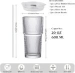INSETLAN 20 oz Ribbed Glass Tumblers with Lids and Glass Straws – 4-Piece Glassware Set, Thickened Wall, Ideal for Iced Coffee, Smoothies, Cocktails, and Juices – Elegant and Durable Drinkware - Image 3