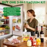 3-in-1 Vacuum Sealer for Food Compatible with Vacuum Bag, Mason Jar, Wine Bottle, Handheld Saver Compact Vacuum Sealer Machine with 14 Reusable Bags, 14 Mason Jar Lids, Wine Stopper - Image 3
