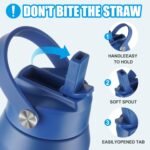 OLDLEY kids Water Bottle - 18oz Insulated Stainless Steel - Wide Straw Lid, Non Spill, Leakproof, Kids Water Bottle for School,Blue Engineering car - Image 3