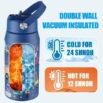OLDLEY kids Water Bottle - 18oz Insulated Stainless Steel - Wide Straw Lid, Non Spill, Leakproof, Kids Water Bottle for School,Blue Engineering car - Image 6