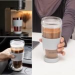 16oz Double Wall All Glass Tumbler with Lid, Dishwasher Safe & Microwavable Glass Travel Mug, Clear Coffee Tumbler To Go, Reusable Ceramic Cup for Hot & Cold Drinks - Image 6