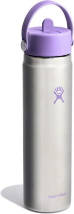 Hydro Flask Water Bottle - Insulated Stainless Steel - Wide Mouth Flex Straw Lid, Non Spill, Leakproof and Refillable in 24 Oz Stainless Steel Violet - Image 3