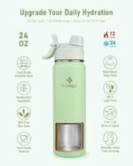 24 oz Insulated Water Bottle with Shoulder Strap, Stainless Steel Tumbler with 2-in-1 Straw & Spout Lid, Fashion Water Flask for Women & Girls. Keep Cold 24H / Hot 12H, BPA Free (Light Green, 24 oz) - Image 3