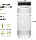 Encheng Glass Juice Bottles 16 oz,Reusable Juicing Bottles with Lids and Straws,Vintage Juice Containers Glass Smoothies Jars for Kombucha,Water, Iced Coffee,Party,Travel,2 Pack - Image 3