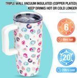Zukro 24 oz Tumbler with Handle and Straw, Triple-wall Vacuum Insulated Coffee Travel Mug with 2 Lids For Hot/Cold Drinks, No Sweat Stainless Steel Cup for Home/Office, Dishwasher Safe, Floral - Image 3