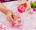 Silver Buffalo Sanrio Hello Kitty Strawberry Milk Grid Glass Milk Bottle with Straw, 15 Ounces - Image 4