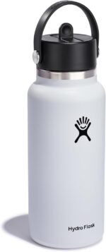 Hydro Flask Water Bottle - Insulated Stainless Steel - Wide Mouth Flex Straw Lid, Non Spill, Leakproof and Refillable in 32 Oz White - Image 3