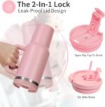 40oz Tumbler with Handle,Double Wall Vacuum Reusable Stainless Steel Insulated Water Bottle,With Leak Proof lid and Straw for Iced or Cold Beverages (light pink) - Image 4