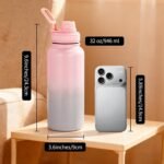 Water Bottle 32 oz Insulated Water Bottle - Large Capacity 32oz Stainless Steel Cup with Gradual Color, Leakproof, Carry Handle, 12H Hot/24H Cold - Image 3