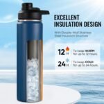 24 oz Insulated Water Bottle with Handle, 306 Stainless Steel Water Bottles with Wide Mouth, Double Wall Vacuum Sports Water Bottle, BPA Free, Keep Cold and Hot, Navy Blue - Image 4