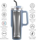 OGGI 40 oz Tumbler with Handle, Straw & Lid - Big Water Bottle, Travel Coffee Mug, Stainless Steel Vacuum Insulated Thermal Cup for Hot Cold Beverages, Cold for 24Hrs & Hot for 12Hrs - Blue - Image 4