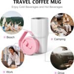 AGH 4 Pack 20 oz Sublimation White Tumblers with Handle & Straw, Double Wall Stainless Steel Vacuum Insulated Cups with Colored Filp Lid, Leak-Proof Travel Mug for Hot/Cold Drinks - Image 3