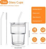 13oz Glass Tumbler with Lid and Glass Straw Set of 2 – Thick-Walled Iced Coffee Cup, Reusable Clear Glass Cups for Water, Iced Tea, Coffee, Juice, Perfect for On-the-Go & Daily Use - Image 3